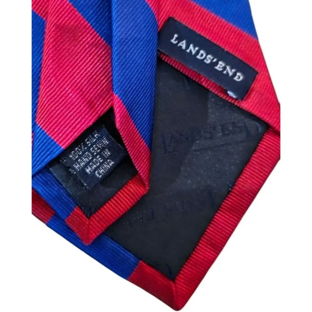 Repp Tie‎ Land's End Mens Silk Red & Blue Striped 57